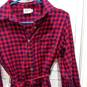 Mata Traders cotton red plaid shirt dress size small